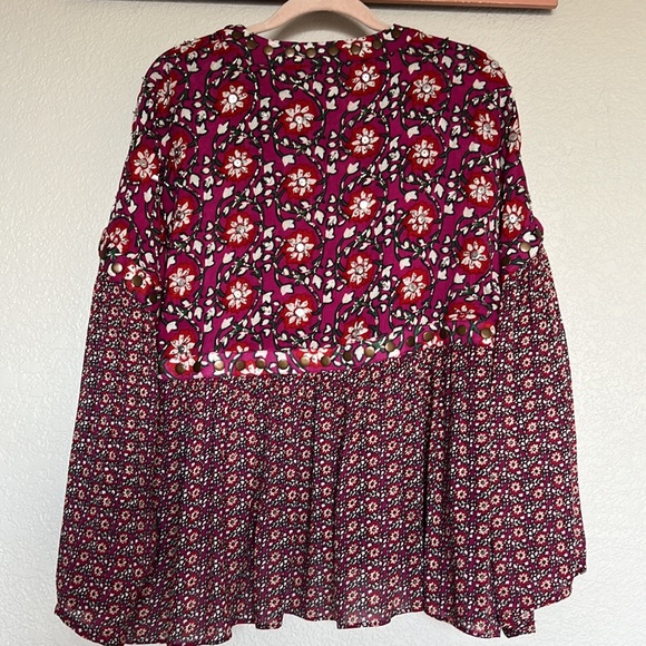 Free People Malia Embellished Printed Baby Doll Jacket Top Dark Red Medium - Picture 7 of 15